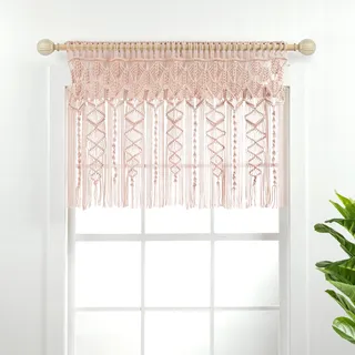 Lush Decor Boho-Makramee-Strukturierter Baumwollvolant, Küchenvorhang, Wanddekoration, 76,2 x 101,6 cm (L x B), Blush