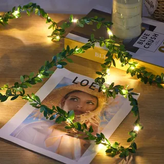Ariceleo 5m Künstliche Girlande USB-Fee-Lichter, 1 Packung, 50 LED Ranken-Lichterkette mit Fernbedienung, Timer & 9 Modi, Kupferdraht, Warmweiß, Ideal für Weihnachts, Hochzeits und Partydekorationen