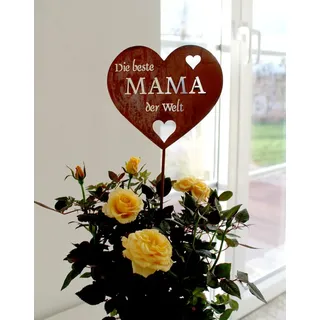 LB H&F Rostherz Muttertag Muttertagsgeschenk Geburtstag Gartenstecker Blumenstecker Geschenk Mutter Gartenfigur Herz - Die Beste Mama der Welt - 33cm (Mama)
