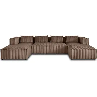 Lisa Design Stella - Sofa Wohnlandschaft U-Form - 7 Sitzplätze - in Cord-Samt grob gerippt. , Taupe - Taupe