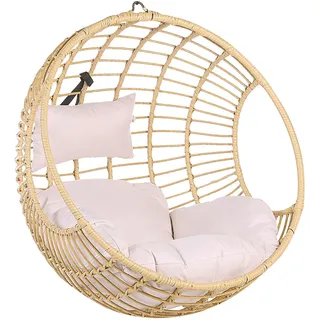 Hängekorbsessel aus Rattan Beige ohne Gestell inkl. Sitz- u. Kopfkissen Aspio