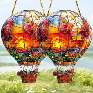 Heißluftballon Acryl Fensterhänger Party Garten Deko 2 Stück Zum Hängen