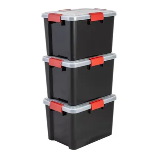 Iris Ohyama Luftdichte Kunststoff-Aufbewahrungsboxen mit Deckels, 20L, 3er-Set, Schwarz, Hermetischer wasserdichter Verschluss, Robuste Schnappverschlüsse, Stapelbar, Staubschutz, BPA-frei, DDAT-SD