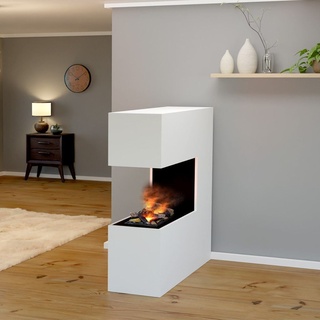 GLOW FIRE Elektrokamin 'Schiller' | Wasserdampf Kamin mit OMC 600 inkl. Holz in weiß als Raumteiler | HxBxT: 120x120x37 cm