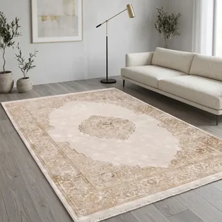 Sehrazat Venus 6908 Kurzflorteppich 80 x 150 cm Beige/Gold