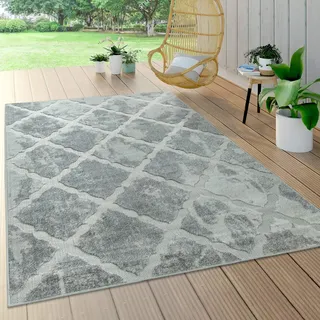 Paco Home Outdoor Teppich Wetterfest Wohnzimmer Balkon Küche Orientalisch Ornament Skandinavisch Geometrisches Muster 3D Effekt Modern, Grösse:60x100 cm, Farbe:Grau 2