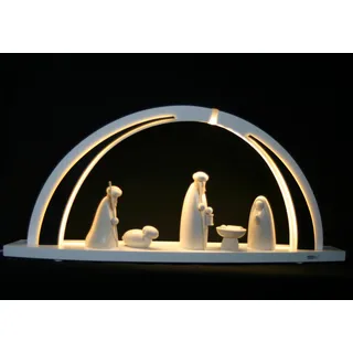 Tietze Erzgebirgsdesign LED Schwibbogen modern Wood weiß, Christi Geburt groß 57cm - Feine Handwerkskunst aus dem Erzgebirge