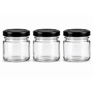 made in home - Mini Gläser 40 ml, Einmachglas, Gewürzgläser mit Schraubdeckel, Sturzglas, Probiergläser, Marmeladengläser, kleine Honiggläser, Rundgläser (Schwarz Deckel, 80)