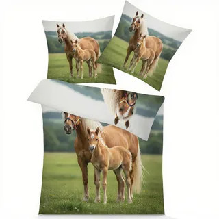 GEDAEUBA Pferde Bettwäsche 140x200 - Pferdemotiv Bettbezug, Wendebettwäsche und Kissenbezug 70x90, Weiche & Angenehme Mikrofaser Bettwäsche-Sets mit Reißverschluss