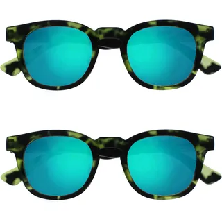 OPULIZE Bay Sonnenbrille 2er Pack Cooler Dicker Runder Rahmen Federscharniere Grün Verspiegelt Getönte Linse UV400-Schutz Matt Grün Schildpatt Herren Damen SS97-6 +0.00