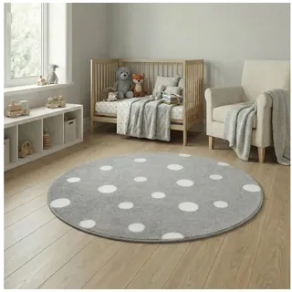 Jimri Kinderteppich DOT ́S Teppiche für Kinderzimmer, Kinderzimmerteppich, Teppich, Rund, Regenbogen grau Rund | 120 cm x 120 cm