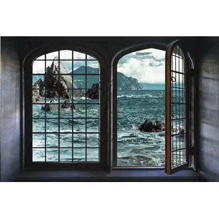 Wandsticker QUEENCE "Meer", blau, B:60cm H:40cm, Vinyl, Wandtattoos, Wandsticker, Wandbild, selbstklebend, 3D, Fenster