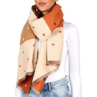 BRUBAKER Schal Cashmirillo Damen Schal mit Herz Muster - 70 x 200 cm, (Weiches Kaschmir-Gefühl, 1-St. für Herbst und Winter), Warm, Kuschelig und Oversized - Herbstschal Winterschal für Frauen beige|braun|orange