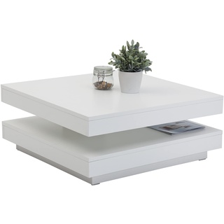 Apollo Funktionscouchtisch Wohnzimmertisch Ben, Quadratisch, Holzwerkstoff melaminbeschichtet, Tischplatte drehbar 360°, Weiß, 78 x 78 x 34cm