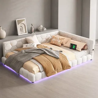 Meubliv Bett 140x200 Cm Weiß – Gestell Mit Led, Usb Und Typ-c, Ohne Matratze
