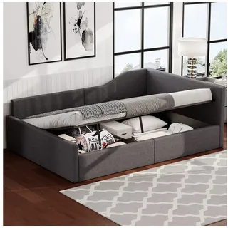 Odikalo Schlafsofa Schlafcouch Tagesbett 140x200 mit Bettkasten, Gepolstertes 140x200 Tagesbett mit Stauraum darunter, Grau / Beige grau