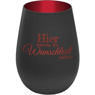 Personalisierbares Windlicht mit frei gestaltbarem Wunschtext - Schwarz/Rot - wähle selbst Größe, Schriftart und Position des Textes aus - Höhe 12 cm - Kristall Glas Teelichthalter mit Gravur