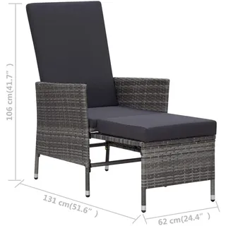 vidaXL Polyrattan Garten-Liegestuhl 63 x 131 x 106 cm grau inkl. Auflagen