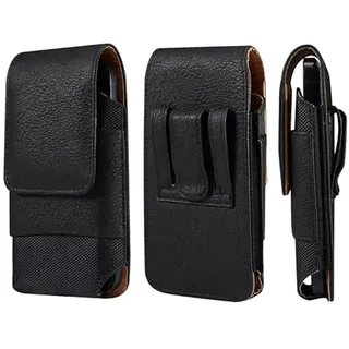 Handy Gürteltasche Herren Leder, Schwarz Bauchtasche Handy Klein, 5.2" Vertikal Magnetischer Handytasche mit Gürtelschlaufe Hüfttasche Handy Gürtel Holster Brieftasche Geldbörse mit Karabinerhaken