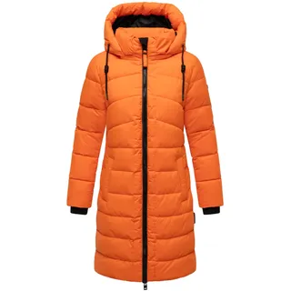 MARIKOO Damen Langer Wintermantel warmer Steppmantel mit abnehmbarer Kapuze Kaltnäschen 16 Orange Gr. 3XL - 3XL