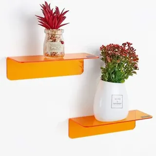 Wandregal 2er Set Acryl 23cm ohne Bohren Kabelclips Orange