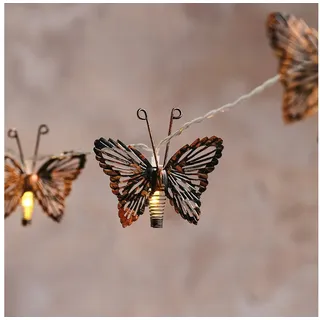 Lights4fun LED-Lichterkette Solar-Lichterkette mit kupferfarbenen Schmetterlingen mit 10 warmweiße