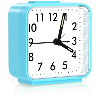 Ankilo Analog Wecker Klein,Neuestes Zeiger Wecker Analog Uhr Leise Ohne Ticken,Wecker mit Schlummerfunktion,Nachtlicht, Batteriebetrieben Tragbarer Wecker für Schlafzimmer Wohnbereich Büro Reisen Blau