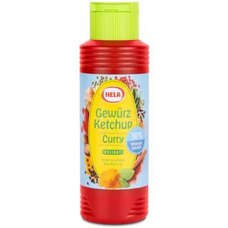 Hela - weniger Zucker ohne Süßungsmittel - würzig-milder Curry Ketchup in - vegan, laktosefrei, ohne Konservierungsstoffe - ideal zum Dippen & Grillen
