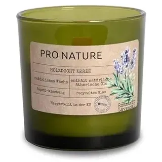Müller Kerzen PRO NATURE Duftkerze im Glas mit Holzdocht und Rapswachs - Rosmarin & Lavendel Duft - Enthält natürliche ätherische Öle und Rapsöl - Recyceltes Glas - 1er Pack