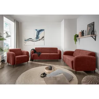 Polstergarnitur HOME AFFAIRE "Marone Set: 3er + 2er + Sessel, bequem, zeitlos & elegant, bodenfrei", orange (koralle, koralle), H:76cm T:90cm, 100% Polyester, Sitzmöbel-Sets, auch einzeln erhältlich