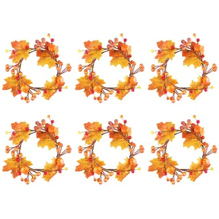 6er-Pack Herbst-Kerzenringe, Halloween-Ringe, Herbst-Blumensäulenringe mit Ahornblatt und Kürbis, Künstlicher Mini-Ahornblatt-Kranz, Kerzenkranz, Herbstliche Tafelaufsätze oder(6 Stück)