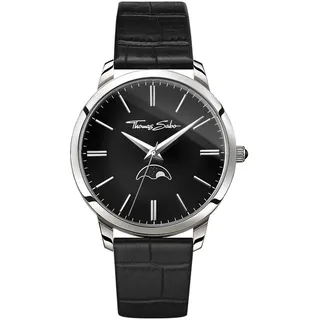 THOMAS SABO Herrenuhr Rebel Spirit Moonphase Edelstahl; Leder Schwarzes Lederarmband Mit Krokodilprägung