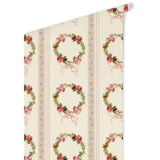 K&L Wall Art Vliestapete »Vintage Vliestapete«, Rosenkranz gestreifte Rosen, mehrfarbig, matt - bunt
