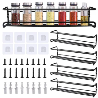 Gewürzregal Wand, 4er-Pack Gewürz Organizer Gewürzhalter Ohne Bohren Kühlschrank Organizer Küchenregal Wand Schwarz ca. 29 x 6,6 x 6.4 cm