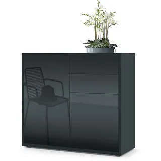 Vladon Ben V1 79 x 74 x 36 cm Schwarz matt/Schwarz Hochglanz