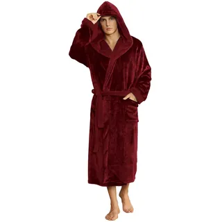 U2SKIIN Herren Kapuze Bademantel Plüsch Bademäntel lange Fleece flauschig | mit Kapuze, Taschen und Bindegürtel, weich und warm, flauschig, Flanell‐Fleece‐Bademantel, plüsch‐Bademantel lang, Zuhause - L-XL