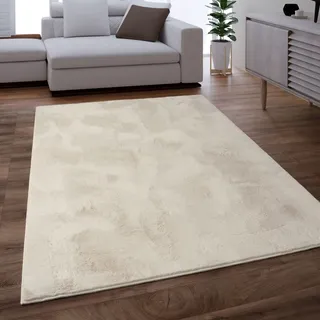 Paco Home Teppich Wohnzimmer Kunstfell Shaggy Hochflor Flauschig Soft Einfarbig Creme, Grösse:80x150 cm
