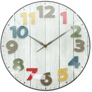 Dekoleidenschaft Wanduhr "Bunt" Ø 30 cm groß, in Holz Optik grau, moderne Uhr, Wohnzimmeruhr (für Wohnzimmer & Küche) grau