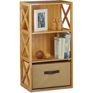 Relaxdays Regal Bambus mit Korb, Hellbraun,