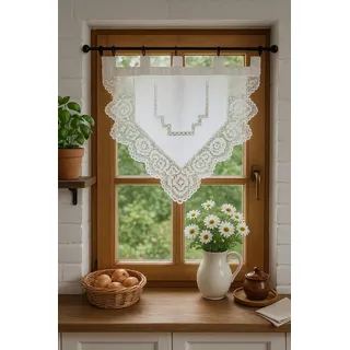 HOSSNER - ART OF HOME DECO Scheibengardine 40x40 cm (1 St), Schlaufen, halbtransparent, Baumwolle, Scheibengardine Fensterdeko Landhaus weiß