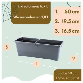 GarPet Blumenkasten Fensterbank Außen Blumenkasten Balkongeländer Balkonkasten mit Wasserspeicher Metall Halterung Pflanzkasten Outdoor 50 60 80 anthrazit