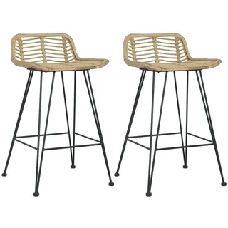 vidaXL Barhocker 2 Stk. Rattan Natur Braun
