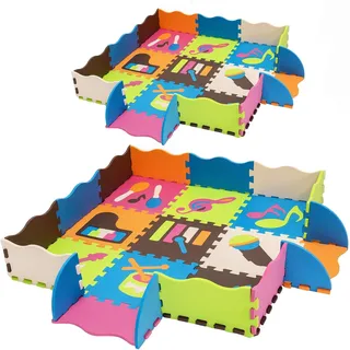 Costway - Puzzlematte 50 Stück Mit Zaun, Bodenspielmatte Mit Abnehmbaren Musikinstrumentenmustern, Kinderteppich Für Baby Und Kinder, Spielteppich Eva, Krabbelmatte Schadstofffrei
