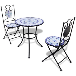 vidaXL Gartenlounge-Set 3-tlg. Bistro-Set Keramikfliesen Blau und Weiß, (3-tlg) blau|weiß 60 cm x 70 cm