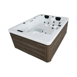 HOME DELUXE Whirlpool WHITE MARBLE - Nussbraun 210 x 160 x 80 cm, (inkl. Thermoabdeckung und Treppe, 3-tlg), 27 Massagedüsen, inkl. Heizung, Lichttherapie, Outdoor Whirlpool braun