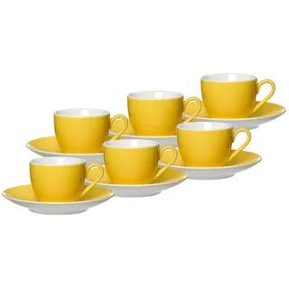 Ritzenhoff & Breker Doppio Espressotassen mit Untertassen, 6er Set, 80 ml, Gelb, Porzellan, Buntes Mix-und-Match-Geschirr