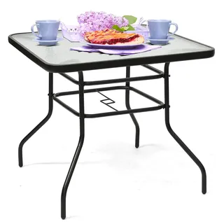 Beistelltisch Quadratisch Glastisch mit Schirmloch Bistrotisch Gartentisch Eisen