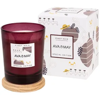 AVA & MAY Pinot Noir Duftkerze (180 g) – vegane Sojawachs-Kerze mit 40 Stunden Brenndauer – mit hochwertigem Duftöl aus Himbeere, Pfirsich und Schwarzer Johannisbeere