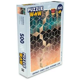 MuchoWow Puzzle Abstrakt - Würfel - Gold - Muster - Luxus, 500 Puzzleteile, Foto-Puzzle, Bilderrätsel, Puzzlespiele, Spielzeug grün|rosa 34 cm x 48 cm x 2 cm | Hochformat
