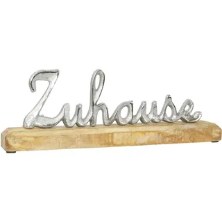 Schriftzug Zuhause Deko-Aufsteller Mangoholz & Aluminium - Geschenk für Einzug Richtfest - Silber Braun 30x10x5cm - Zum Aufstellen